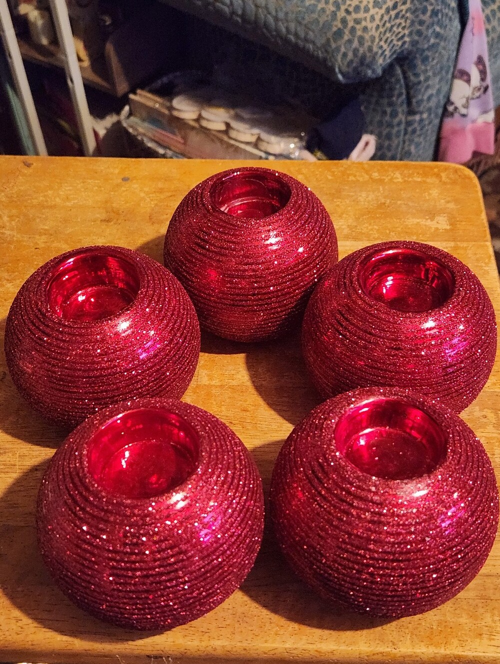 Red Glitter Sphere Tea Light Holders - Set of 5